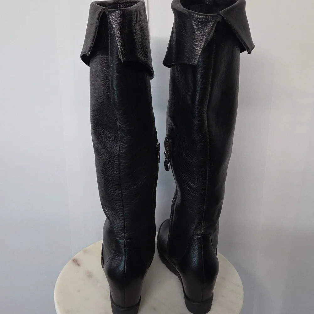 Max Studio Black Leather Knee High Boots Size 7.5